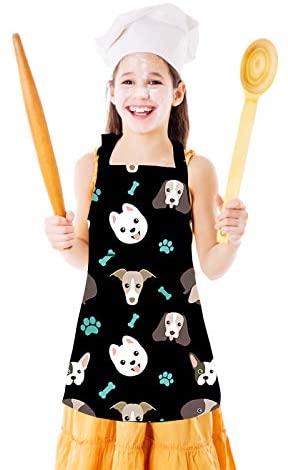 Girls Dinosaur Apron with Adjustable Neck for Sylfairy Kids Apron Chef Hat Set 