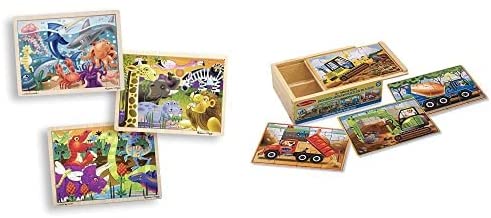 Melissa & Doug Wooden Jigsaw Puzzles in a Box Construction 