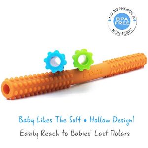 BPA Free 4 Pack Handle Hollow Teethers Tubes Teething Toys for Babies 6.8 Long 