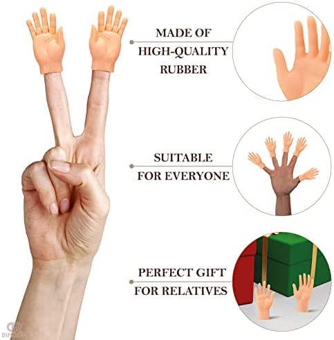 10PCS Tiny Hand Premium Rubber Little High Five Gesture Left & Right Small Hands Set of Soft Realistic Feeling Finger Puppets Mini Flat Hand Kids Toy Fun Prank Toys Puppet Show for Children & Adults 