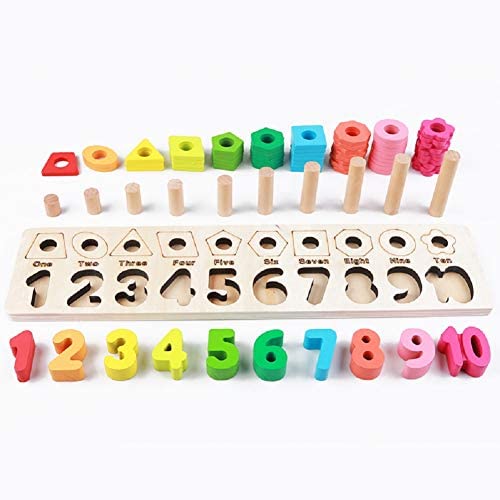 Wooden Number Puzzle Sorting   Toys Preschool Kids Math Stacking Blocks 