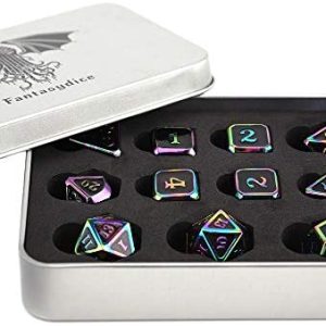 Rainbow Eldritch Cthulhu Scales Metal Dice Set 11 Polyhedral Dice with Metal Box for Dungeons and Dragons Call of Cthulhu Warhammer Shadowrun and All Tabletop RPG for Game Lovers. D&D, DND 5 Edition 
