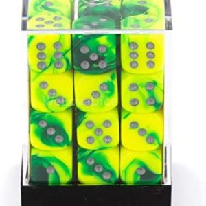 Chessex Dice Green Yellow with Silver Gemini D6 12mm Set of 36 Die CHX 26854 