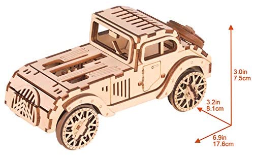 5# Classic Car Bitopbi 3D Wooden Puzzles Rubber Gears Linkage Design Laser Engraving DIY Safe Assembly Constructor Kit Toy for Teens and Adults Animal Mechanical 3-D Models for Self-Assembly