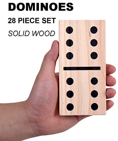 Natural Wooden Oversized Tiles Measure 5.9 X 2.95 Inches Kids Adults Family Outdoor Lawn Yard Games 28-Piece Giant Jumbo Wooden Dominoes Games with Colorful Dots 