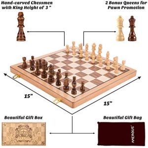 2 Extra Queens Amerous 15 Inches Magnetic Wooden Chess Set Folding Board HA for sale online 