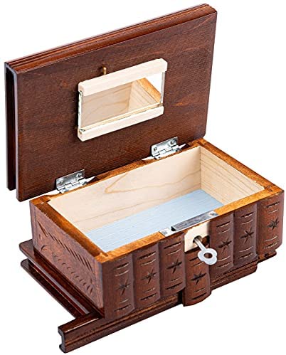 Puzzle book wooden carved box natural secret space inside storage jewelry money 