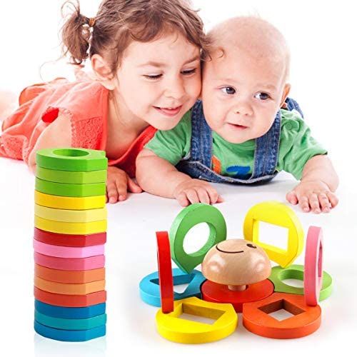 Vanmor Educational Toys Shape Sorter for Baby Toddler Kids Wooden Puzzle Board Stacking Blocks Game Nesting Montessori Sensory Learning Toy for Boys Girls 