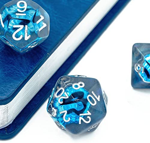 for Role Playing Game Dungeons and Dragons D&D Dice MTG Pathfinder Polyhedral Dice Set Filled with Flowers cusdie 7-Die DND Dice Blue