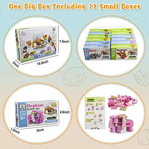 Birthday Gifts Party Favors for Kids JOYPRO 12 Boxes Mini Animals Building Blocks Stocking Stuffers Animals Building Set Toys for Goodie Bags 