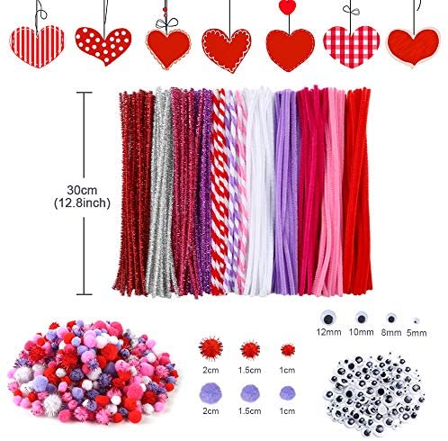 Creative Crafts Decorations Caydo 825 Pieces Valentine Day DIY Craft Sets Feather Pom Poms,Wiggle Eyes Pony Beads Felts and Rhinestone Gem Stickers for Valentine DIY Including Pipe Cleaners