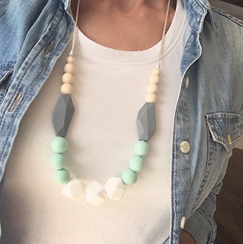 BPA Free Baby Teething Necklace for Mom Mint/Gray Silicone Teething Beads 