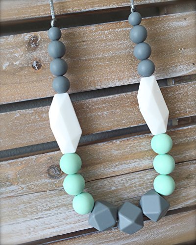 Baby Teething Necklace for Mom Silicone Teething Beads Mint/Gray BPA Free 