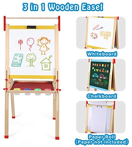 Jacootoys Standing Art Easel Two-Sided Whiteboard Chalkboard with Magnetic Alphabet and Numbers for Toddlers 