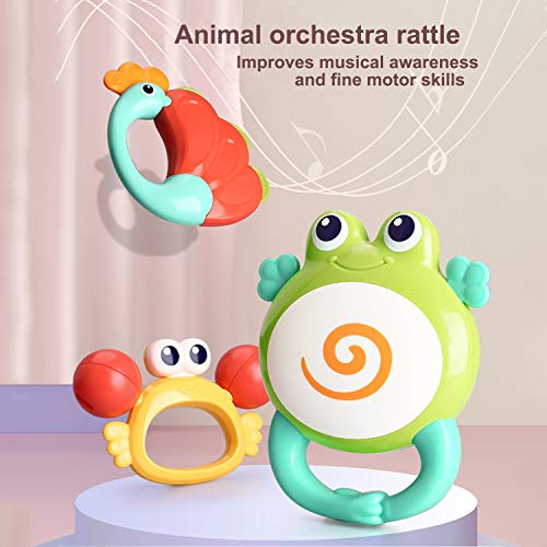 GotechoD Baby Rattles Teether Rattle Set,Shaker Grab Rattle Baby Infant Newborn Toys Early Educational Toys for 3 6 9 12 Month Boys Girls Baby Gifts 