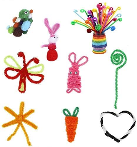 250pcs 5 Sizes Pompoms 150pcs 3 Sizes Self-sticking Wiggle Eyes for DIY Creative Crafts Decorations Game Learning Resources 500pcs Pipe Cleaners Pompoms Sets Including 100 pcs 10 Colors Pipe Cleaners 