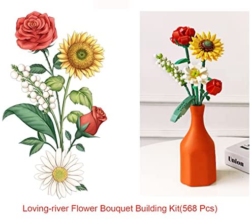 Flower Bouquet Building Kit Flower Building Blocks Lily/Gardenia/Hydrangea/Camellia Artificial Flowers Building Toys Creative Project for Adults Botanical Collection Compatible with Lego 456 PCS 