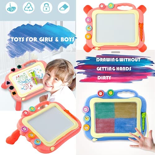 ATONGMU Magnetic Drawing Board Magna Drawing Doodle Boards with 5 Large Magnet Stamps Present for 3 4 5 Year Old Girl Magna Etch Table Sketch Pad,Gifts Kids Toddlers Toys for 3-5 Boys Blue-re 