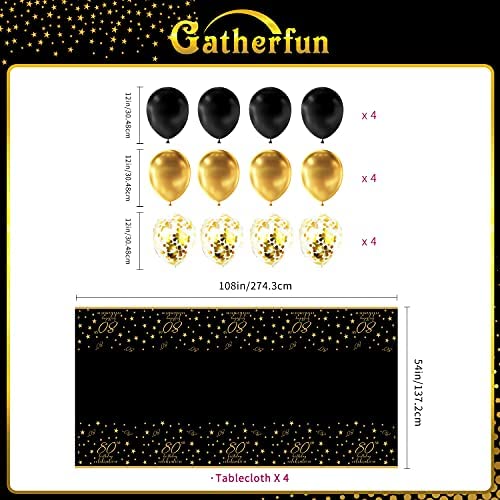 Gatherfun 30th Birthday Disposable Tablecloth 4 Pack Gold and Black Waterproof Plastic Table Cover with 12pcs Balloons for Men Woman 30 Birthday Party Decorations 