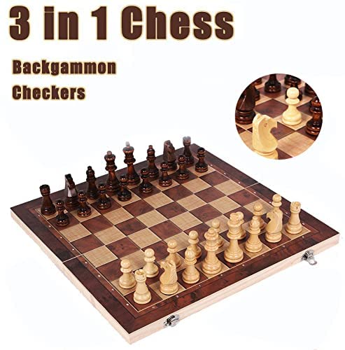 3 in 1 Wood Chess Set Folding Board Chess Checkers Backgammon Game Free Shipping 