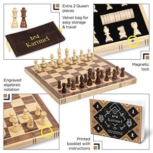 ♞ Small Hand Crafted Travel Wooden Chess Checkers And Draughts Set 24cm x 24cm ♚ 