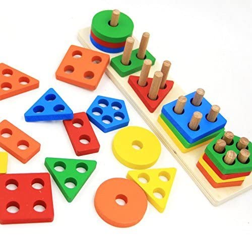 Wooden Shapes Blocks Toy Puzzle Shape Sorter Educational Baby Girls Boy Toddler 