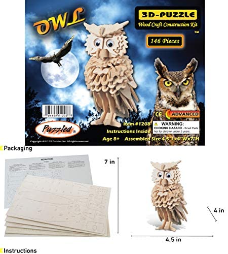 Puzzled 3-D Wood Puzzle Owl 146 Pieces Ready To Paint Kids Gift   B306 
