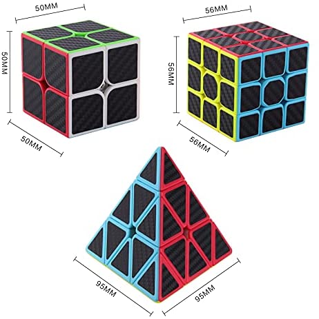 Speed Cube Set Carbon Fiber Sticker Puzzle Cube Bundle Magic Cube Set of 2x2x2 3x3x3 Pyramid Speedcube 
