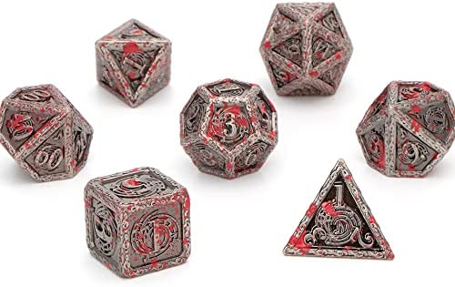 Dungeon and Dragons Dice DND Dice Set 7pcs White RPG Role Playing Game D&D Dice Set with Gift Box MTG RUNFNG Lightweight Hollow Metal Polyhedral Dice Set with D20 D12 D10 D8 D6 D4 Pathfinder 