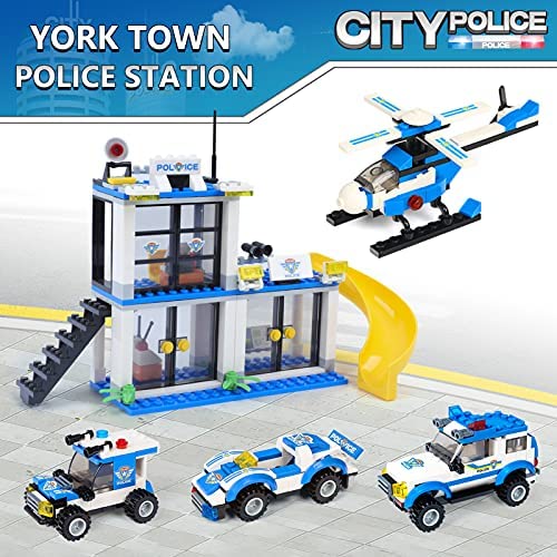 City Police car Toys,Building Toys for Kids 6-in-1 Police Car Carrier Truck Toys Building Block Set,Helicopter Construction Toy Set for Boys Girls Adults 