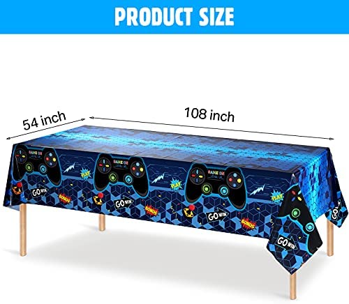 Watercolor Video Game Party Tablecloth 1PCS 54’’ x 108’’ Video Game Party Supplies for Boys Birthday Party Decoration Disposable Plastic Table Cover for Kids Player Geek Game Themed Party 