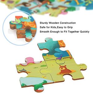 4 in 1 Wooden Jigsaw Puzzles with a Storage Box Forest Animals Kids Puzzles for Toddlers 3 Years 