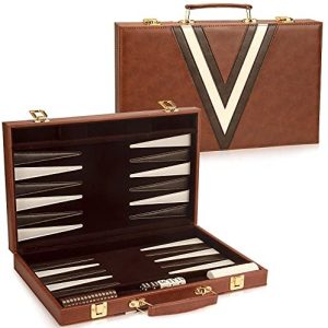 15 Inches Classic Board Game with Leather Case Folding Board Backgammon Set 