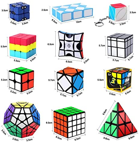 TBFUNNY 12 Pack Speed Cube Set, Puzzle Cube 2x2x2 3x3x3 4x4x4 Pyraminx  Megaminx Mirror Skewb Snake Ivy Infinity Sandwich Fidget Spinner Magic  Cube, 