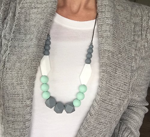 Silicone Teething Beads BPA Free Baby Teething Necklace for Mom Mint/Gray 