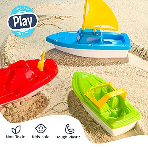 x1 Speed Boat Children’s Toy Boat Combo 3 Pack Beaches and Tubs Toy Boat Bath Toys Kids Beach Toys Set of 3 Includes x1 Sail Boat Toy Boat Combo for Swimming Pool and x1 Tugboat 