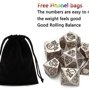 Tbrand 7pcs Metal Dice Set D&D Unique New Dragon Pattern DND Metal Dice Set Used for Dungeon and Dragon Dice Games,Comes with Black Velvet Bag 