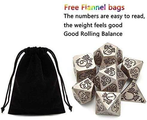 Unique New Dragon Pattern DND Metal Dice Set Used for Dungeon and Dragon Dice Games,Comes with Black Velvet Bag Tbrand 7pcs Metal Dice Set D&D 