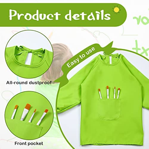 6 Pcs Waterproof Kids Art Smock Colorful Children Aprons Artist Painting Smocks Long Sleeves with 3 Roomy Pockets for Kids Painting Supplies Age 2-6 Years 