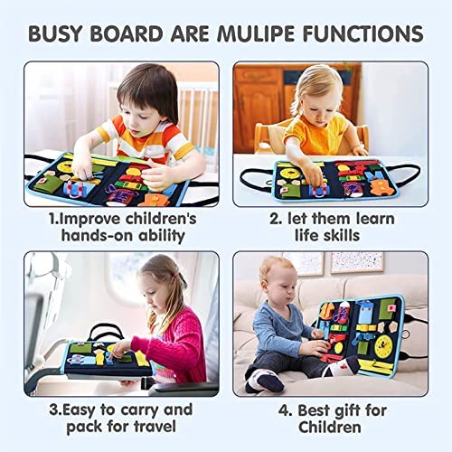 Toddler Busy Board Montessori Toys Basic Skills Activity Board for Toddlers Learning Dress School Bus Style Sensory Toys for Airplane Travel Educational Learning Toys for 1 2 3 4 5 Years Old 