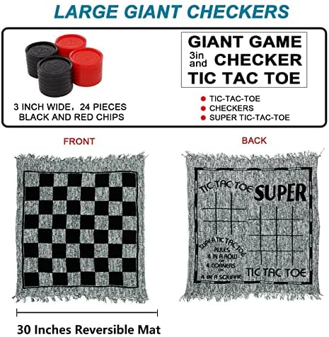Includes Huge Playing Cards & 3-in-1 Large Reversible Game Mat KOVOT Jumbo Game Set Tic Tac Toe & Super Tic-Tac-Toe Jumbo Checkers 