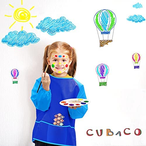Baking Cute Heart Pattern Feeding Cooking CUBACO 2 Pack Kids Art Smocks Childrens Waterproof Painting Apron Artist Apron with Long Sleeve and 3 Pockets for Child 3-8 Years for Art Craft 