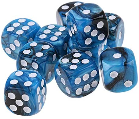 Yourandoll 10 pièces dés polyédriques D6 dés 16mm de Jeu de dés en Acrylique pour DND Dice RPG MTG Table Jeux Bleu 