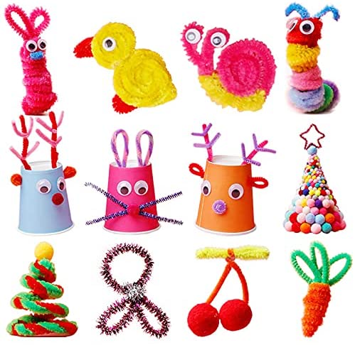 500 Pieces Pipe Cleaners Pllieay Arts and Crafts Supplies for Kids- Over 2500 Pieces of Colorful and Creative Arts and Crafts Materials Pom poms Glitter Glue Popsicle Sticks for Kids and Toddlers 