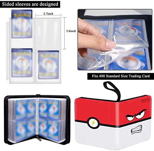 Cards Binder Folder Trading Card Album for Game Cards Trading Card Binder 400 Pocket Card Folder for Pokemon with 50 Removable Sleeves Trading Card Holder with Zip for Kids Teens Collector 