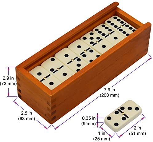 Standard Dominoes Set of 28 Double Six Center Pin Domino Tiles with Wood Case 