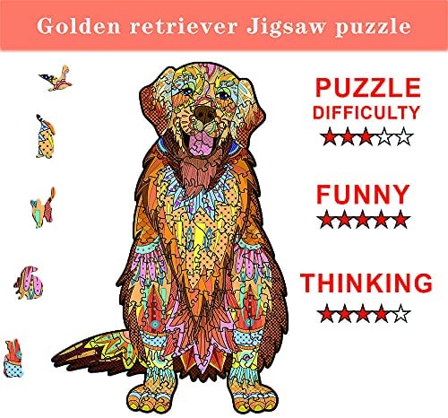 Wooden Jigsaw Puzzles Retriever Dog Animal Shaped Educational Kids Game Toys 