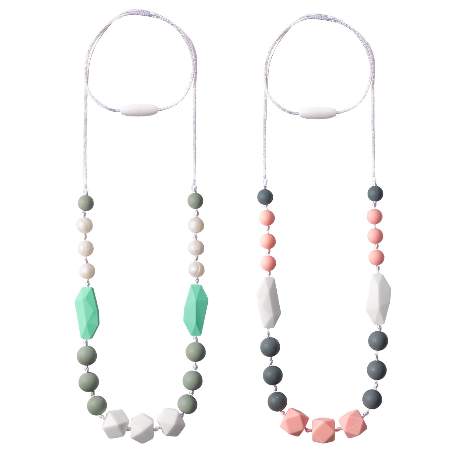 Silicone Wood Teether Teething Necklace Beads Sensory Gift Nursing Mum AA3 