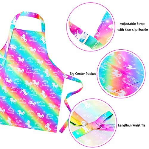 Trendypie 2 Pack Kids Unicorn Bib Apron with Pocket Child Adjustable Rainbow Chef Apron Kitchen Aprons Children Artists Aprons for Cooking Baking Painting 