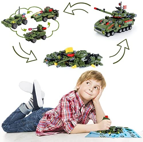 Toy building blocks DIY 3D assembly educational learning toys for boys and girls disassembled toy military vehicle tank and missile car combination toys the best educational set gifts 